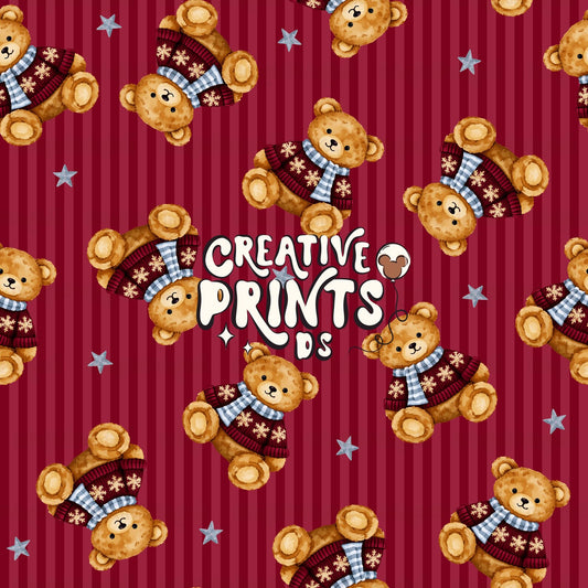 Christmas Bear Red Stripes Seamless Pattern