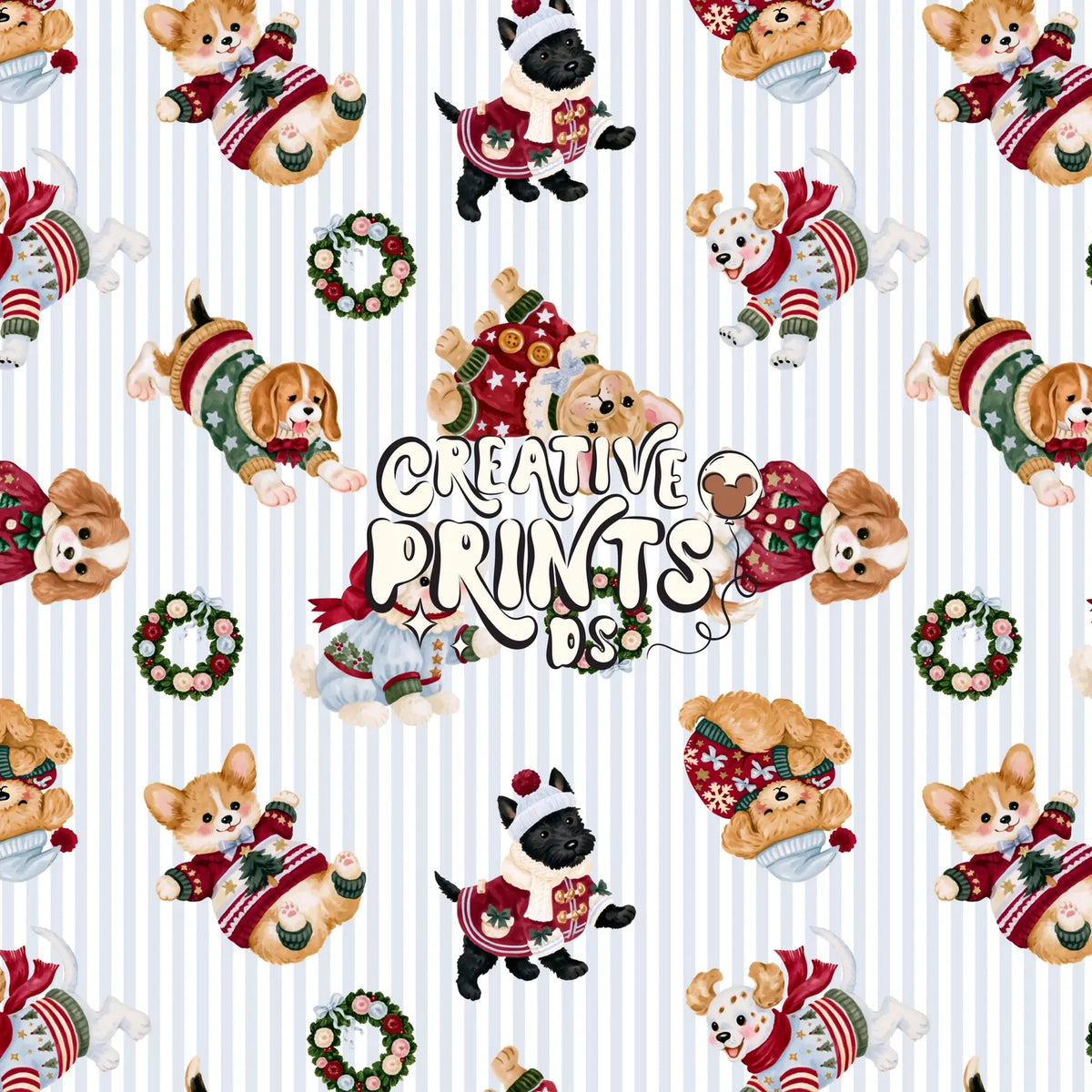 The Little Christmas Pups Seamless File - Blue Stripes