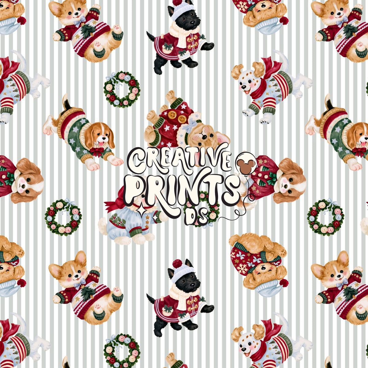 The Little Christmas Pups Seamless File - Green Stripes