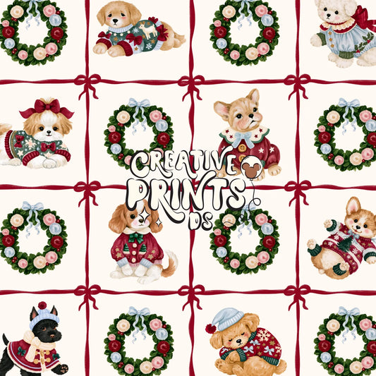 The Little Christmas Pups Seamless File - Ribbon Grid