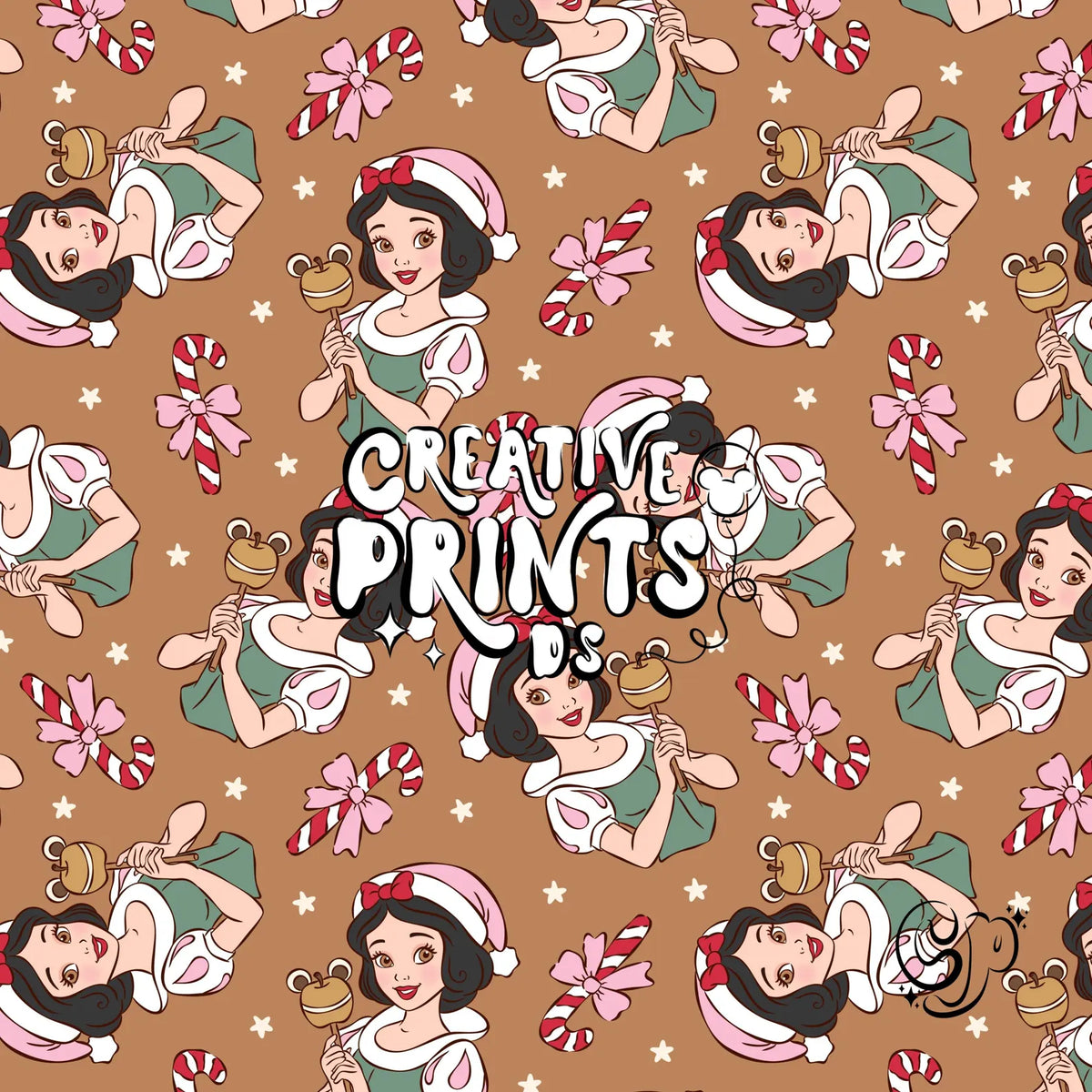 Fairytale Princess Christmas Seamless Pattern - Warm Brown