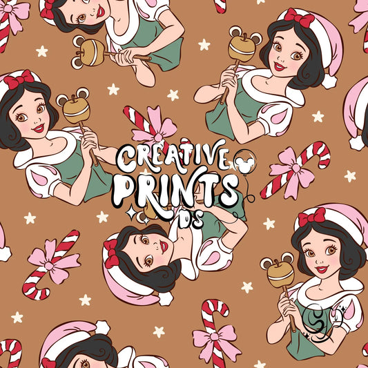 Fairytale Princess Christmas Seamless Pattern - Warm Brown