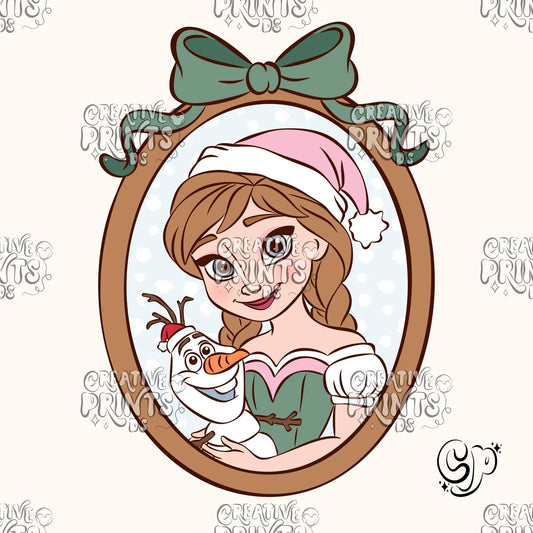 Framed Ice Princess & Snowman Christmas PNG