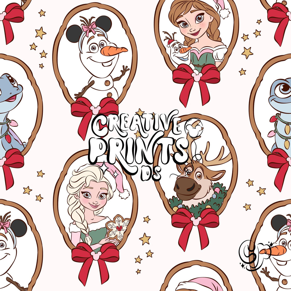 Winter Kingdom Framed Characters Seamless Pattern