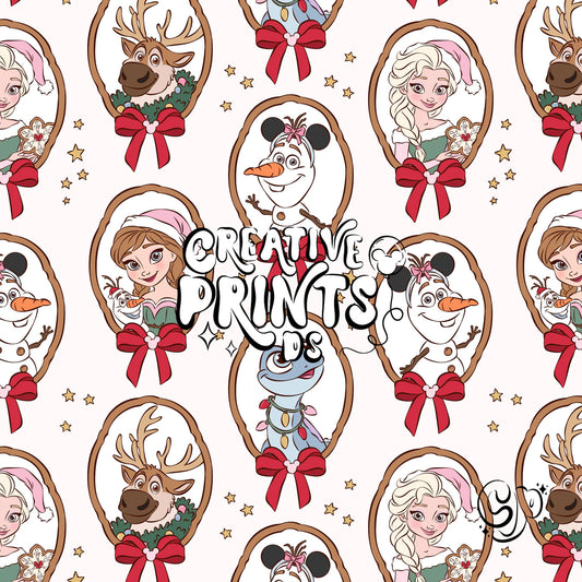 Winter Kingdom Framed Characters Seamless Pattern