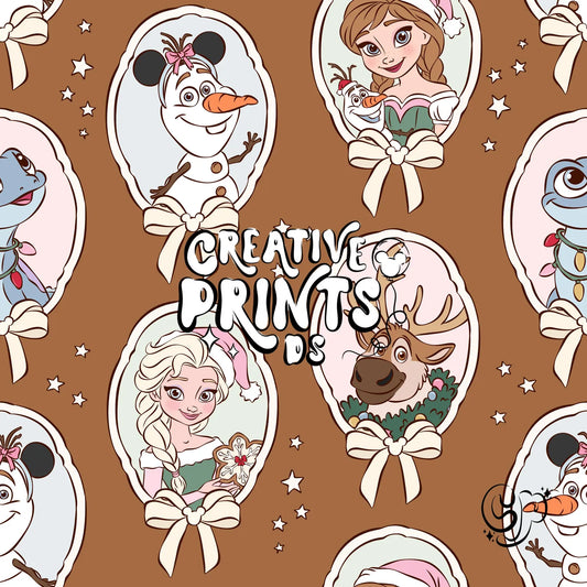 Winter Kingdom Framed Characters Seamless Pattern - Warm Brown