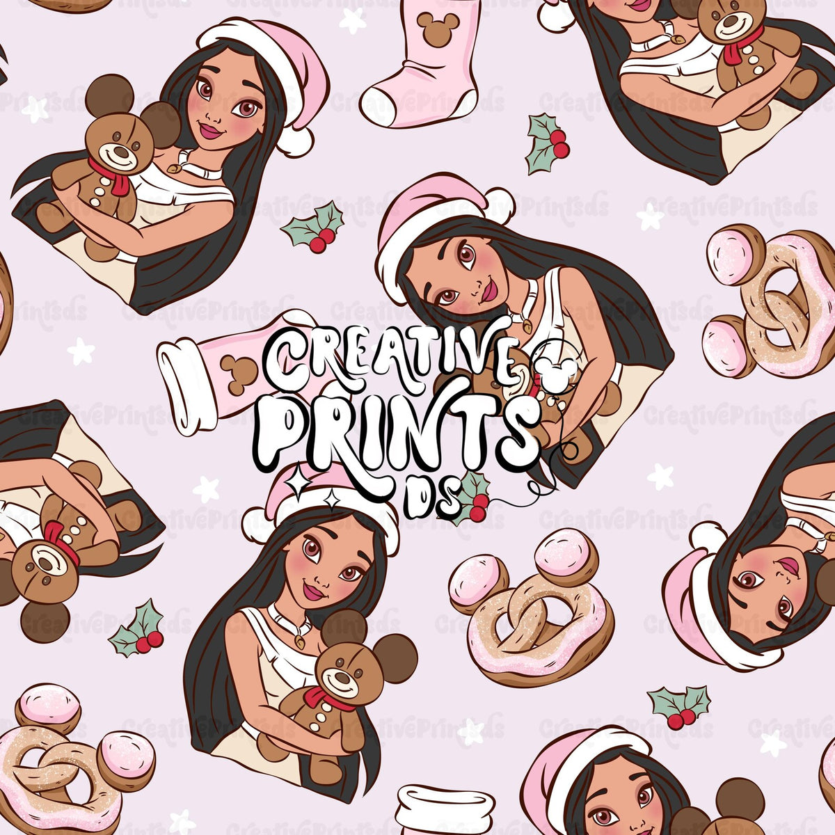 Native Princess Christmas Seamless Pattern – Lavender