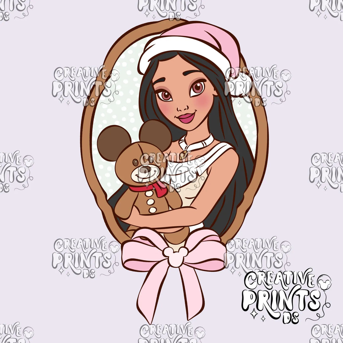 Framed Native Princess & Teddy Bear PNG