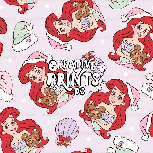 Mermaid Princess Christmas Seamless Pattern - Lavender