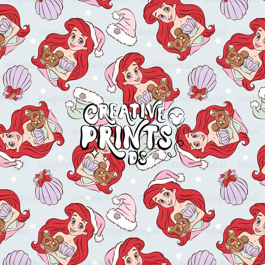 Mermaid Princess Christmas Seamless Pattern – Light Blue