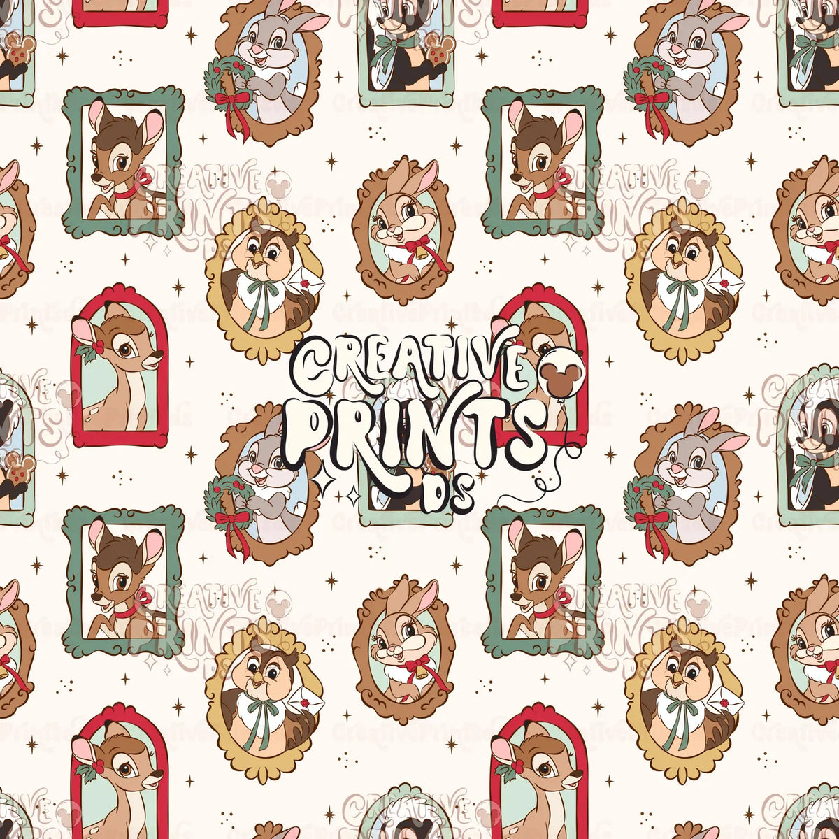 Framed Woodland Friends Seamless Pattern