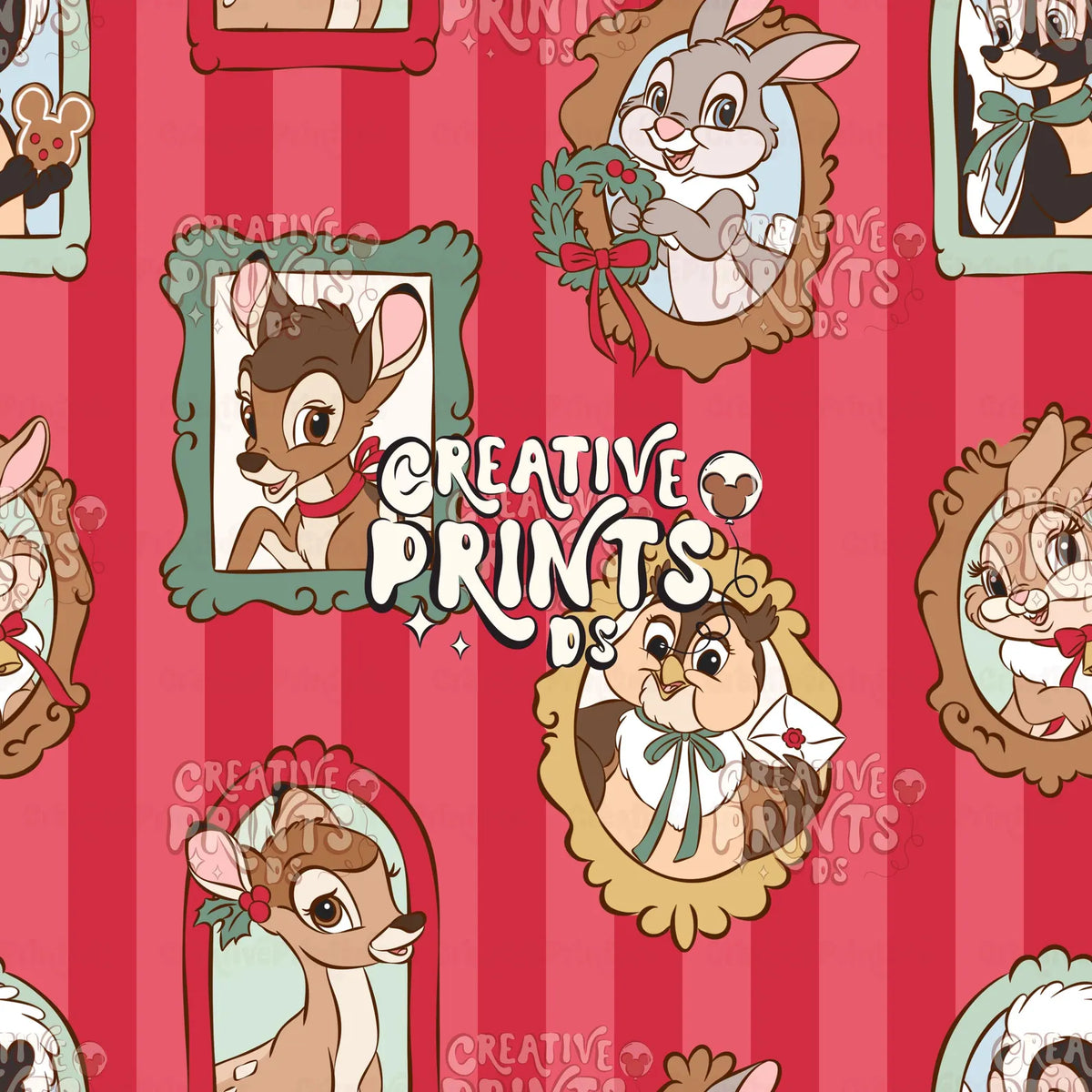 Framed Woodland Friends Seamless Pattern Files - Stripes Version