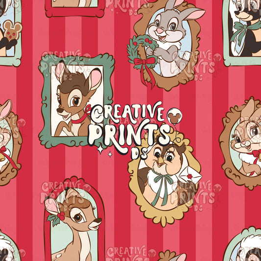 Framed Woodland Friends Seamless Pattern Files - Stripes Version