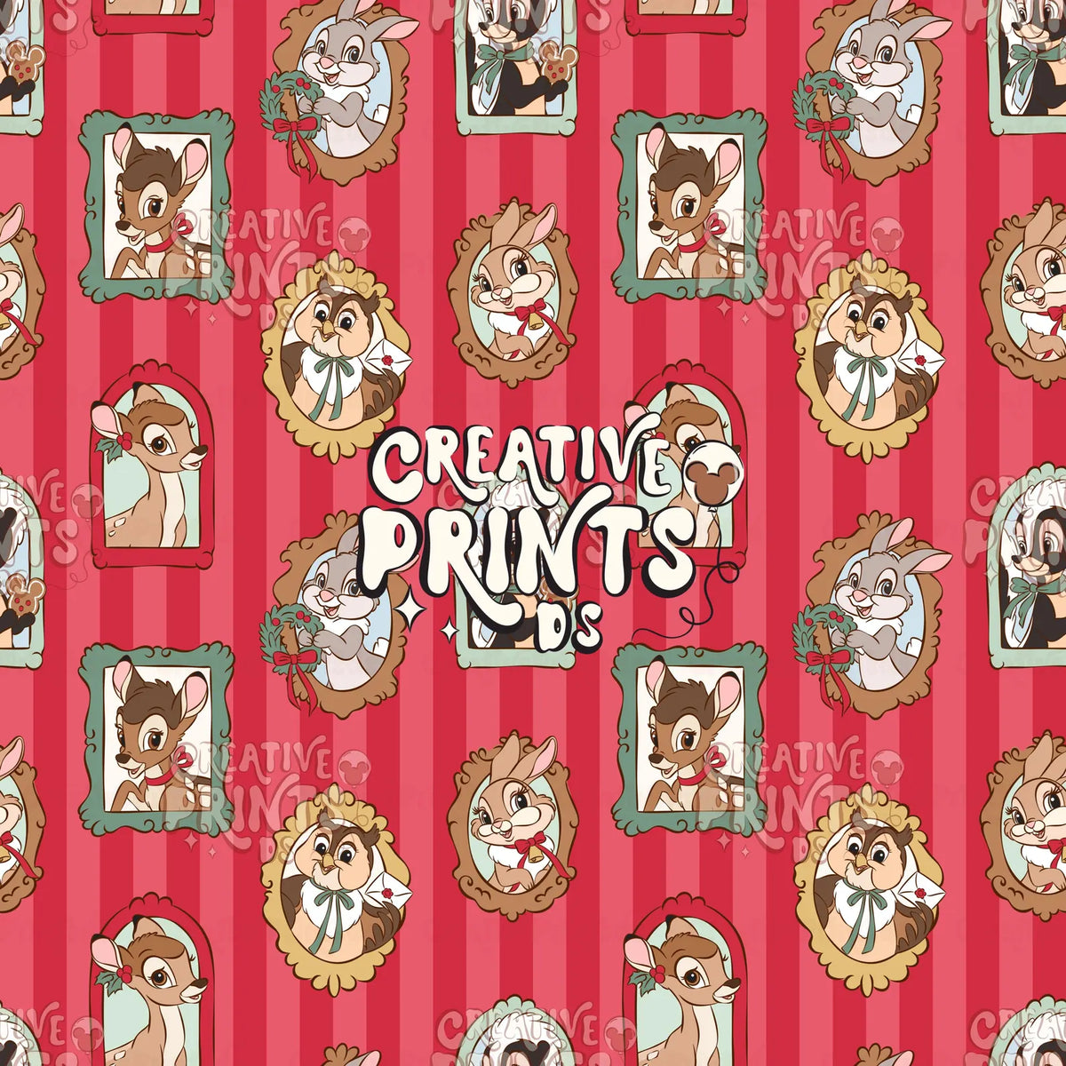 Framed Woodland Friends Seamless Pattern Files - Stripes Version