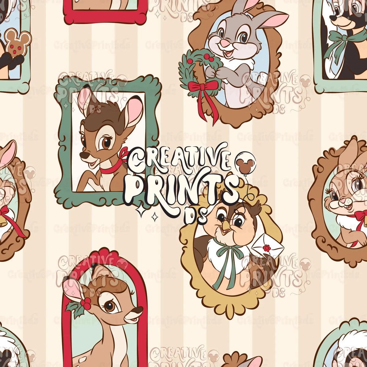 Framed Woodland Friends Seamless Pattern Files - Stripes Version