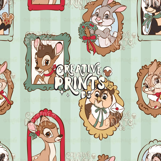 Framed Woodland Friends Seamless Pattern Files - Stripes Version