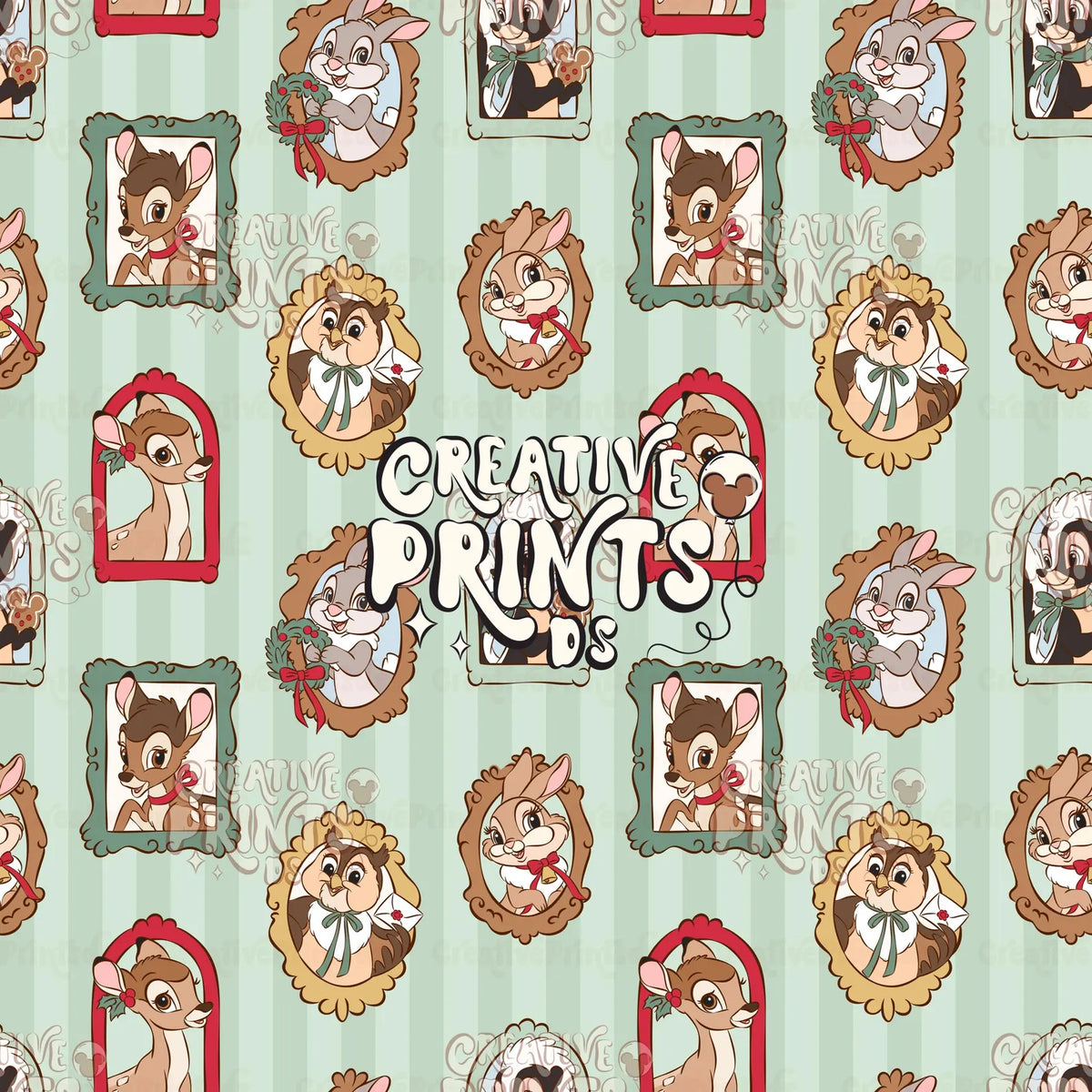 Framed Woodland Friends Seamless Pattern Files - Stripes Version