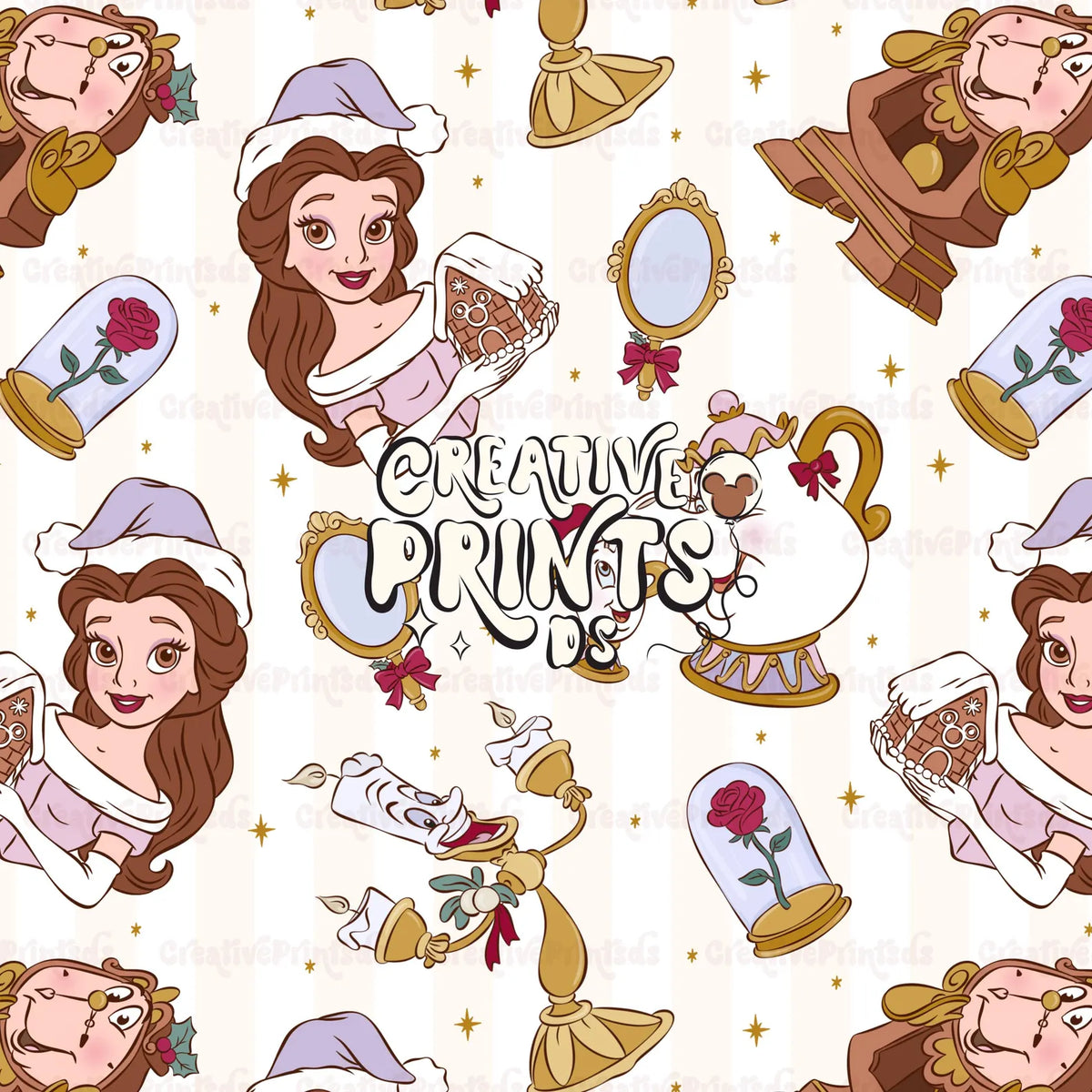 Enchanted Princess Christmas Seamless Pattern Files - Stripes Version