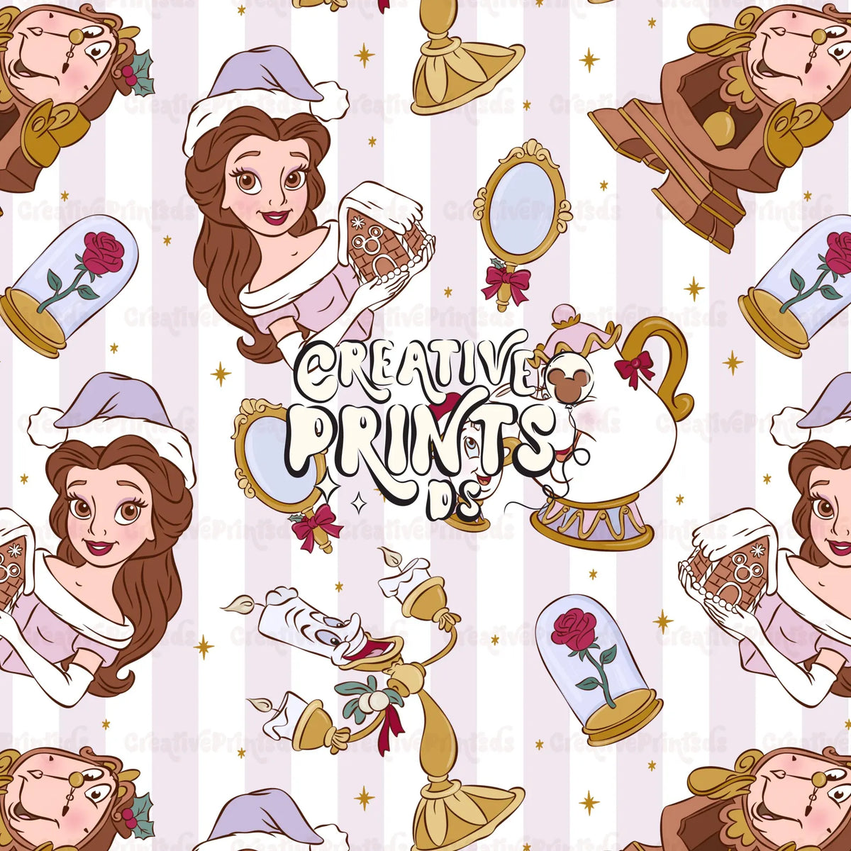 Enchanted Princess Christmas Seamless Pattern Files - Stripes Version
