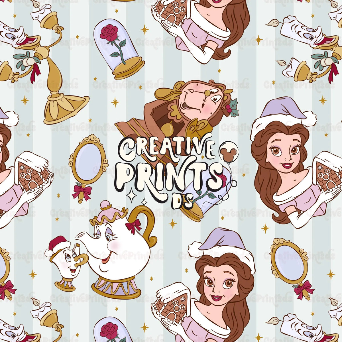 Enchanted Princess Christmas Seamless Pattern Files - Stripes Version