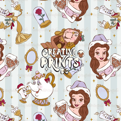 Enchanted Princess Christmas Seamless Pattern Files - Stripes Version