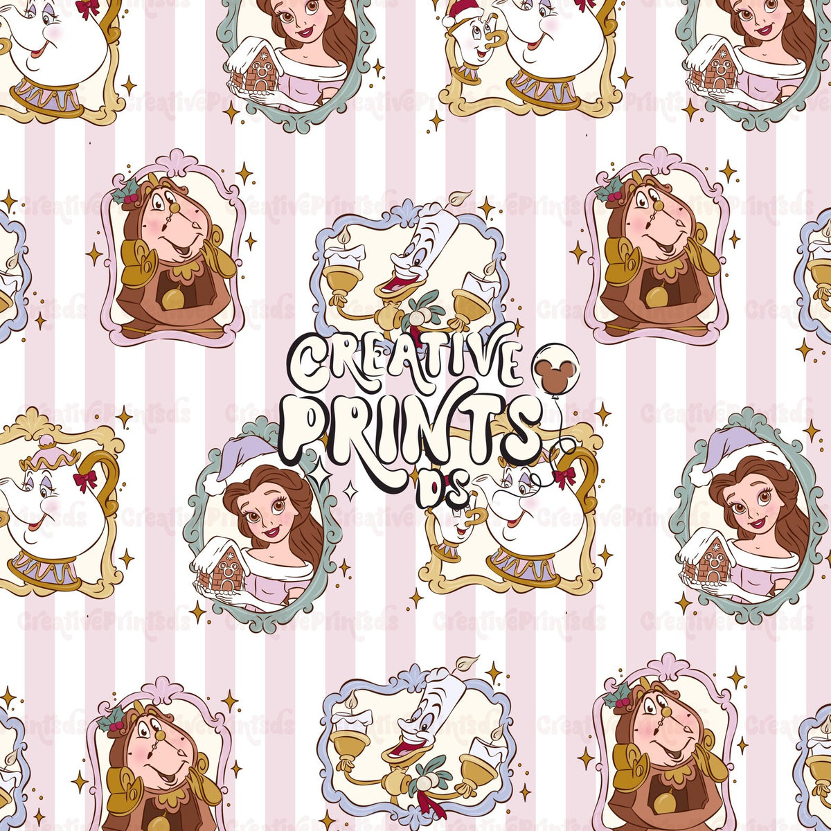 Christmas Beauty & Friends Framed Seamless Pattern - Pick Your Background