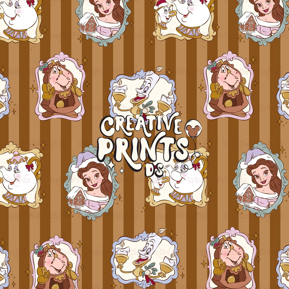 Christmas Beauty & Friends Framed Seamless Pattern - Pick Your Background