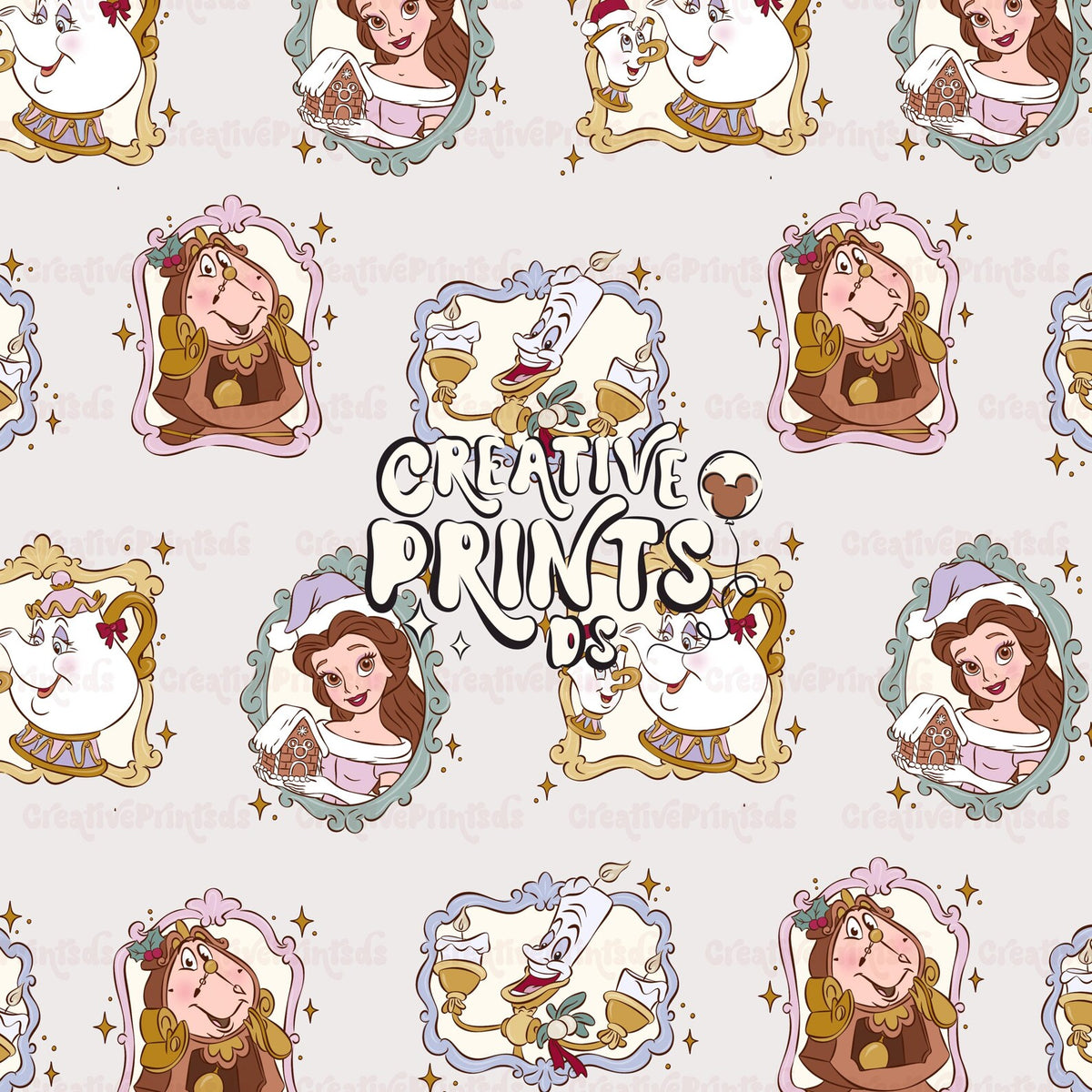 Christmas Beauty & Friends Framed Seamless Pattern - Pick Your Background
