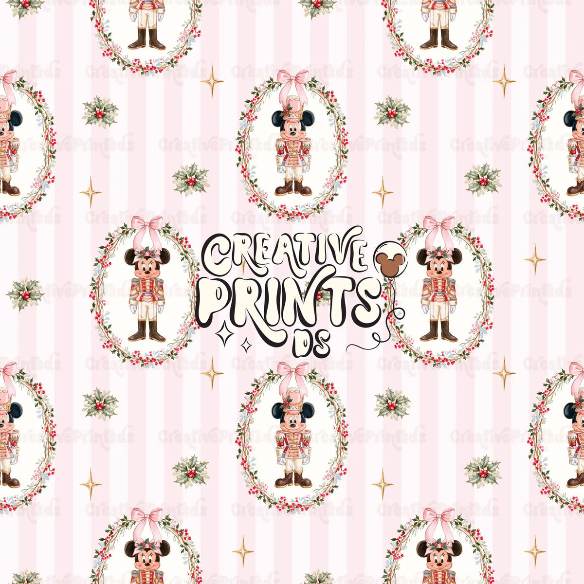 Christmas Mouse Nutcracker Seamless Pattern - Soft Pink