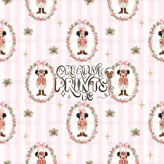 Christmas Mouse Nutcracker Seamless Pattern - Soft Pink