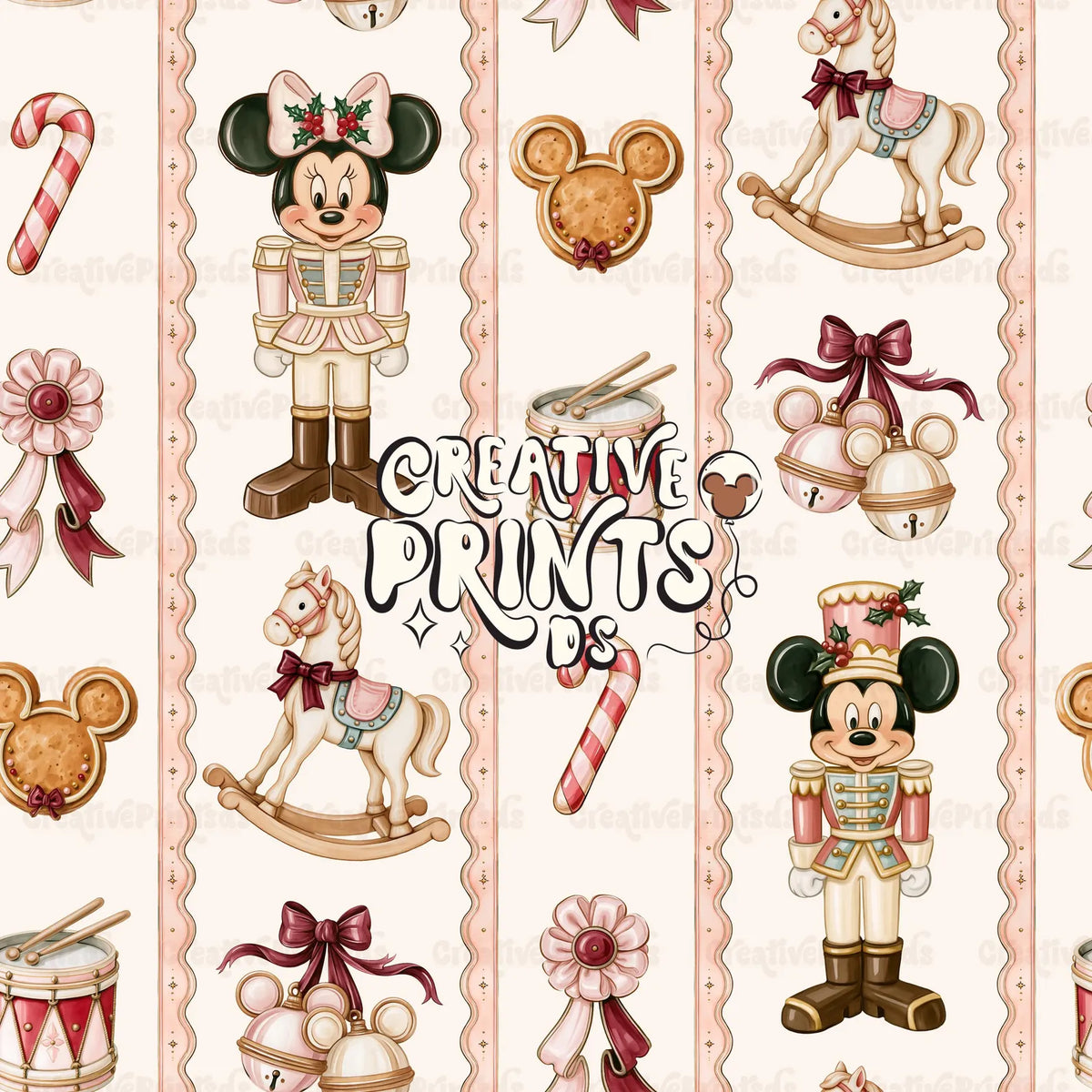 Vintage Christmas Nutcracker Seamless Pattern - Neutral Pink