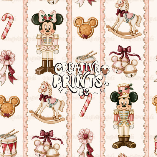 Vintage Christmas Nutcracker Seamless Pattern - Neutral Pink