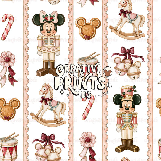 Vintage Christmas Nutcracker Seamless Pattern - Solid White