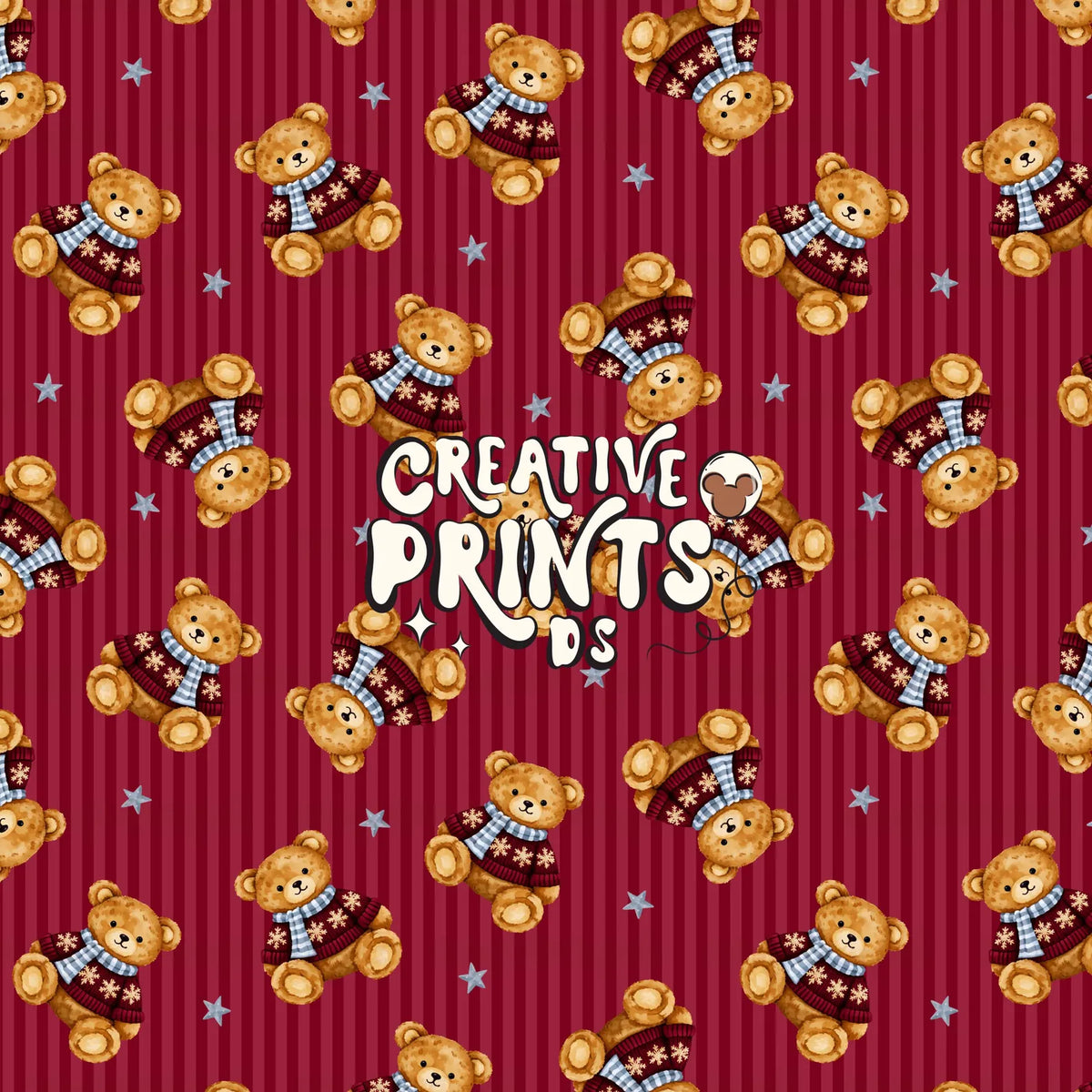 Christmas Bear Red Stripes Seamless Pattern