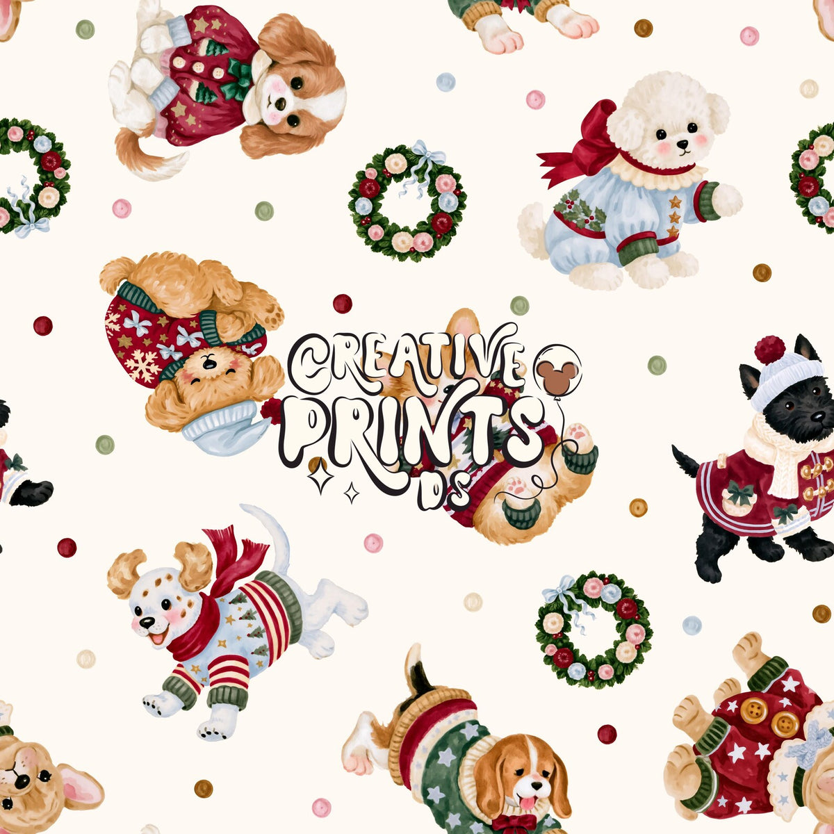 The Little Christmas Pups Seamless File - Solid Cream