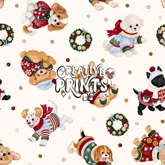 The Little Christmas Pups Seamless File - Solid Cream