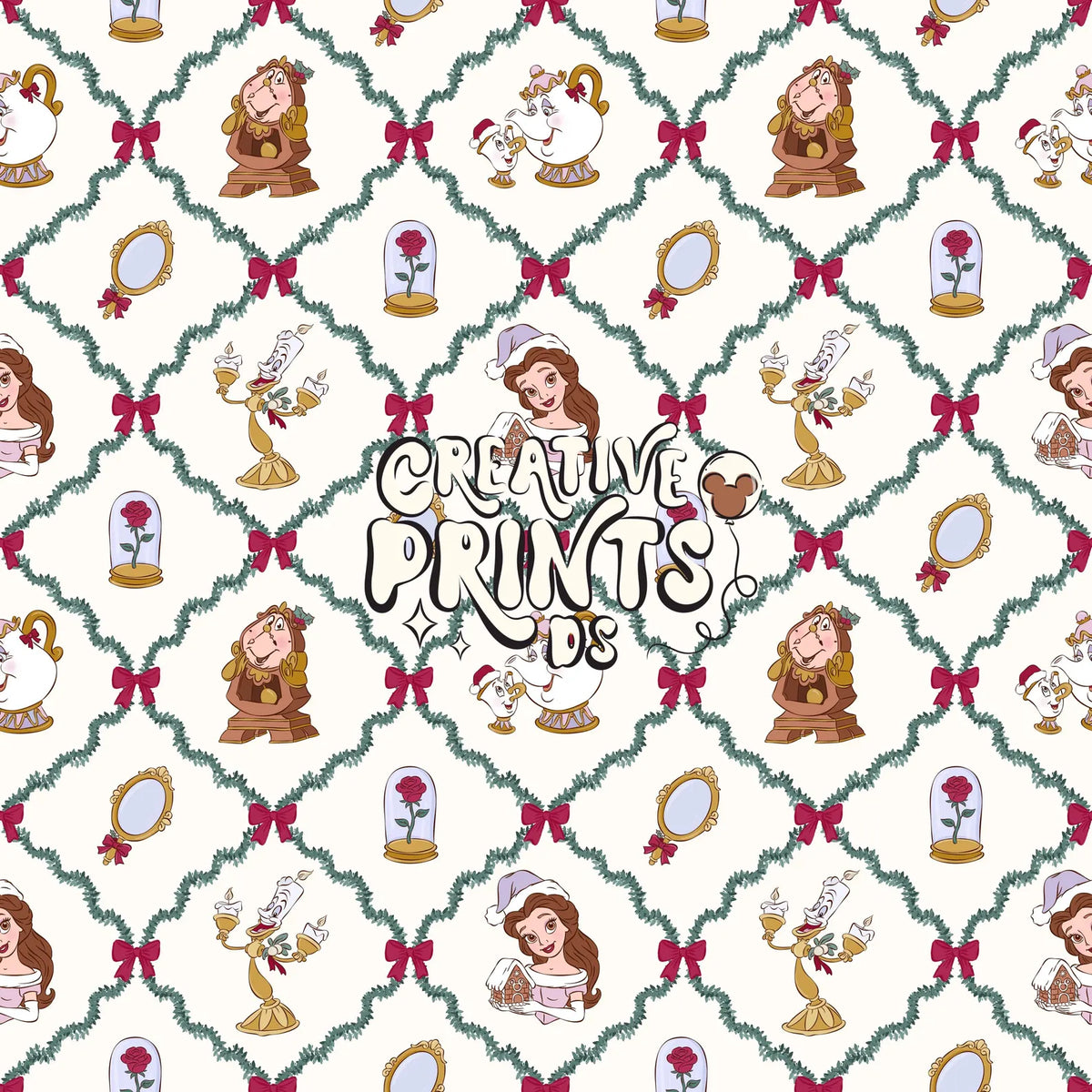 Enchanted Princess Christmas Seamless Pattern Files - Garland Harlequin